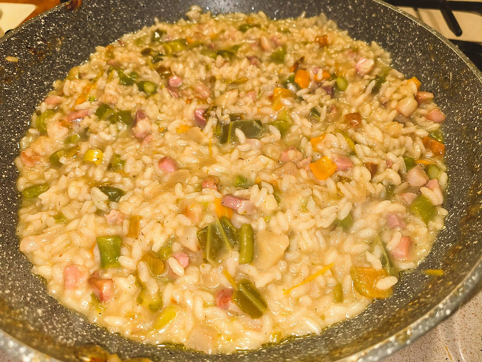 Risotto-with-Asparagus,-Peppers-and-Bacon
