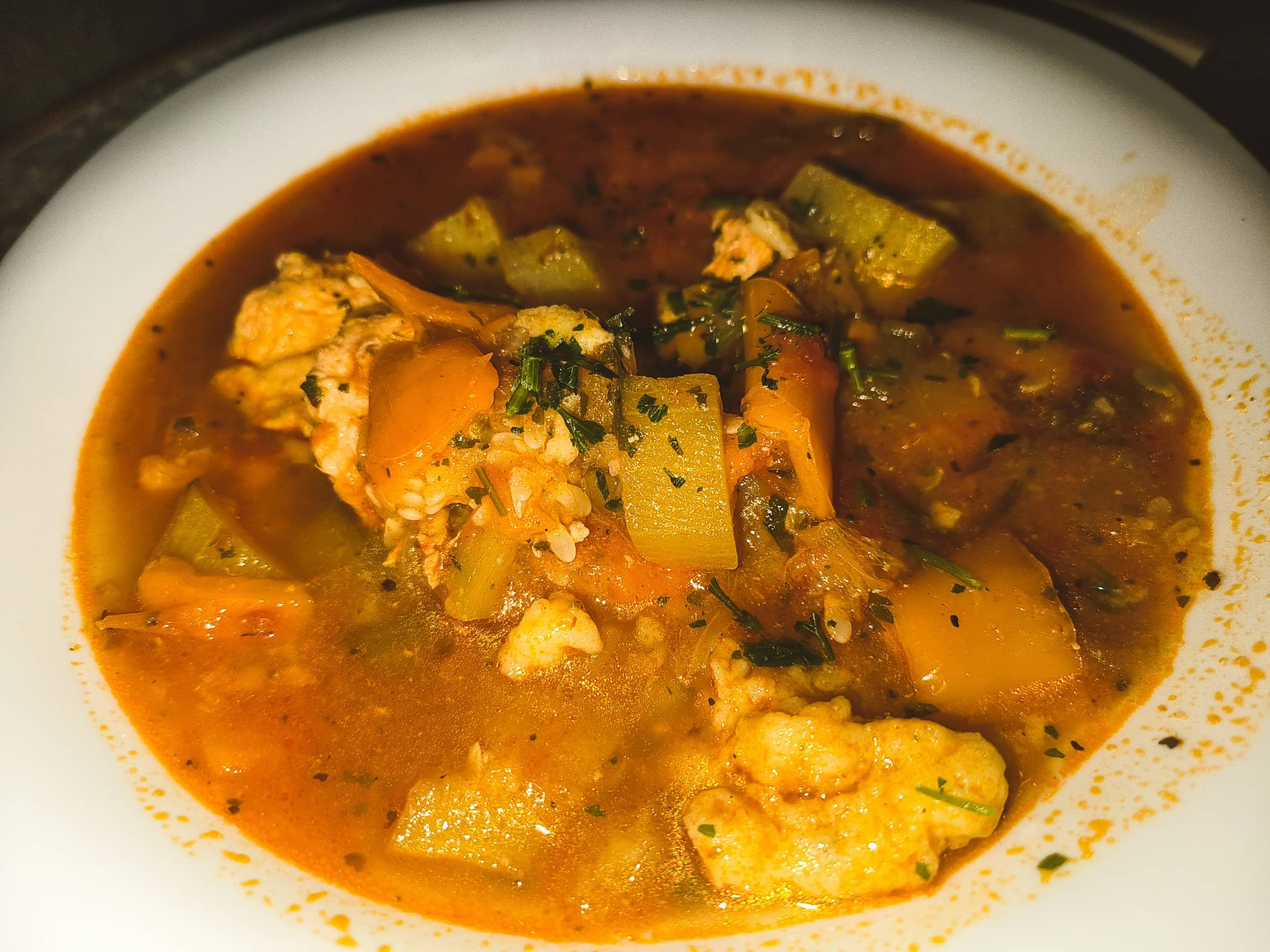 Summer Chicken Italian Paprikash made of Vegetables and Dumplings