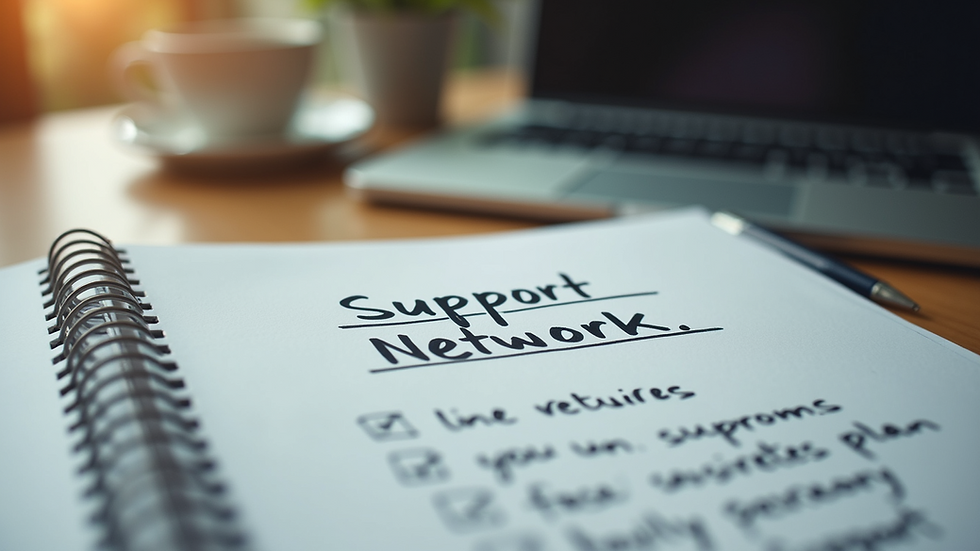 Close-up view of a notebook with a handwritten support network plan