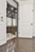 Eye-level view of a stylish home elevator cabin with modern features