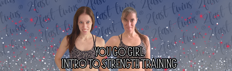 Logo for 2fast twins Training featuring two running figures and text on a black backgroud