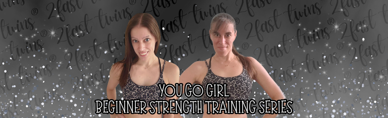 Logo for 2fast twins Training with two running figures and text on a black background