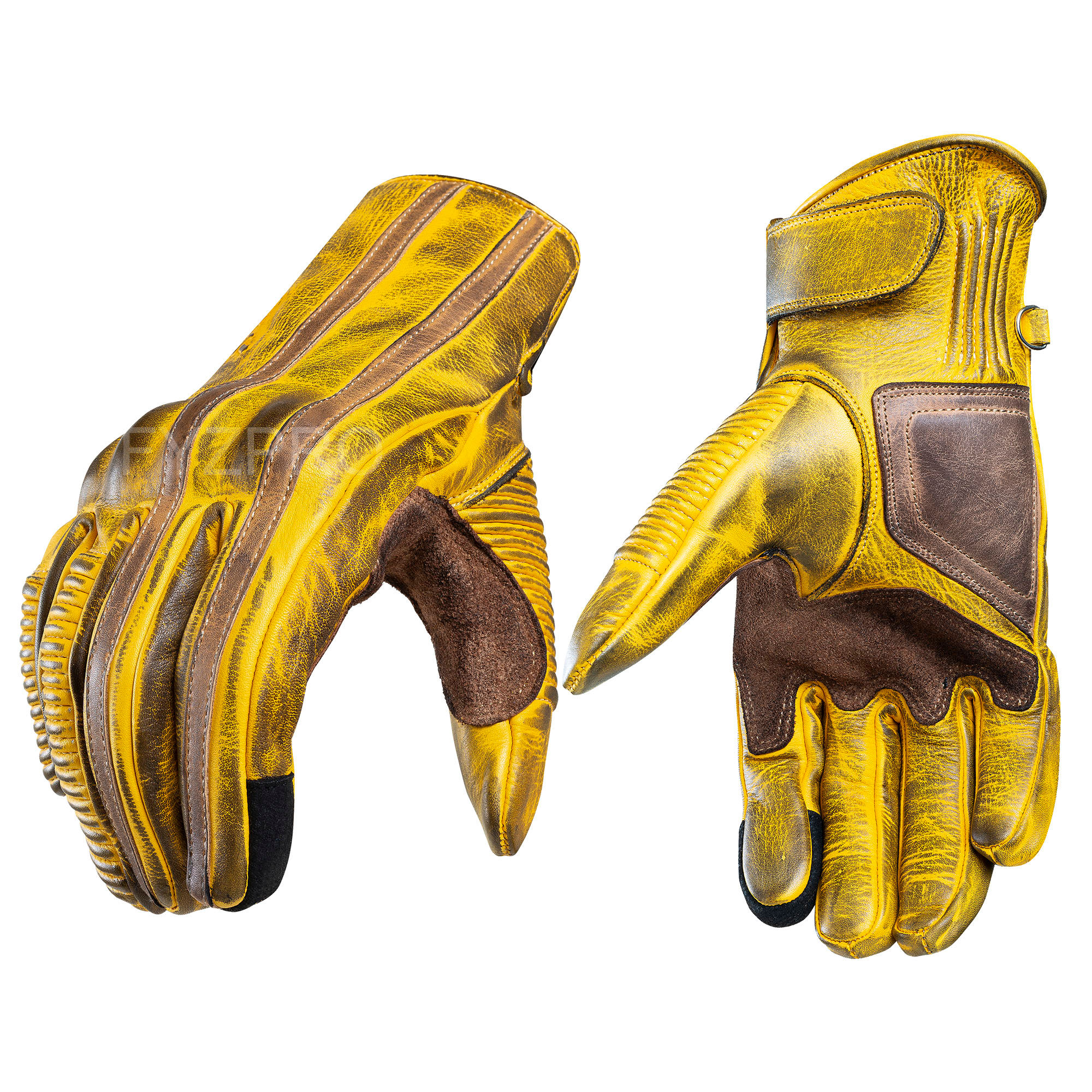 Guantes de cuero para moto, look "vintage" con efecto desgaste