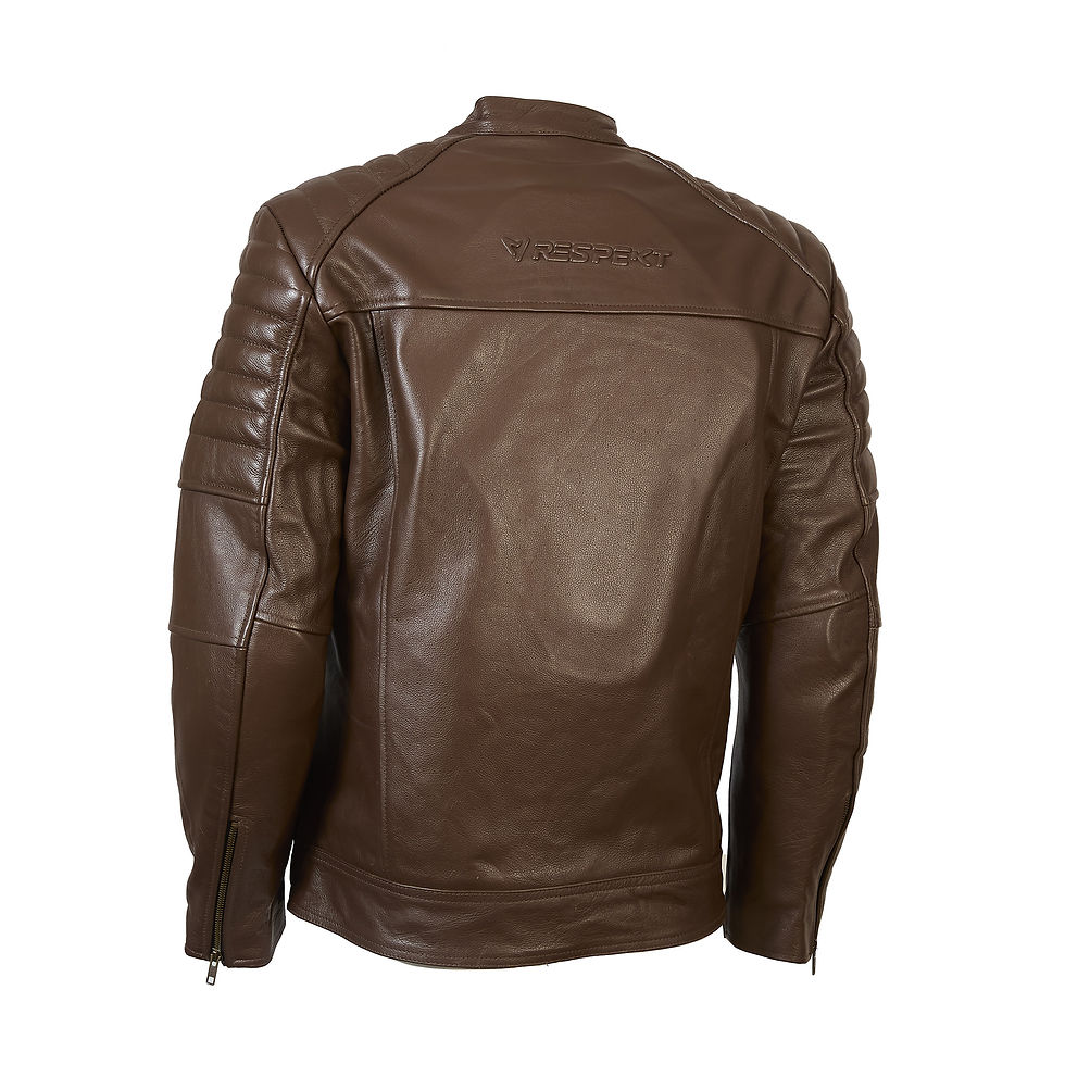 Miniatura: Chaqueta de cuero para moto. Color negro, franja blanca. Forro desmontable