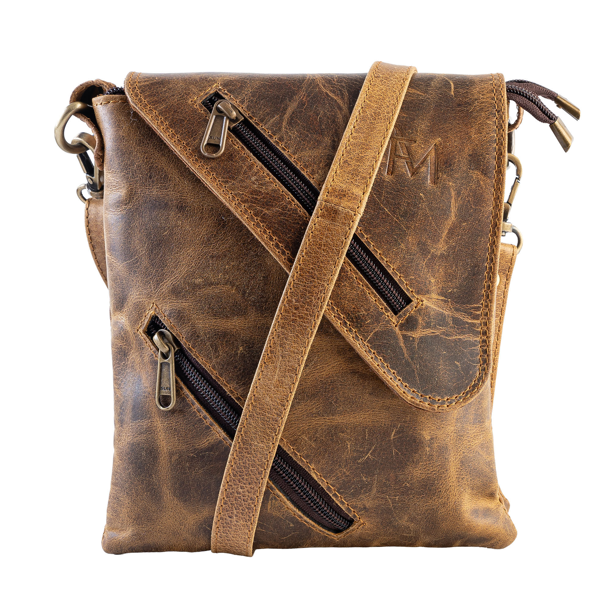 Bolso / Bandolera de cuero de hermoso estilo vintage. Marrón