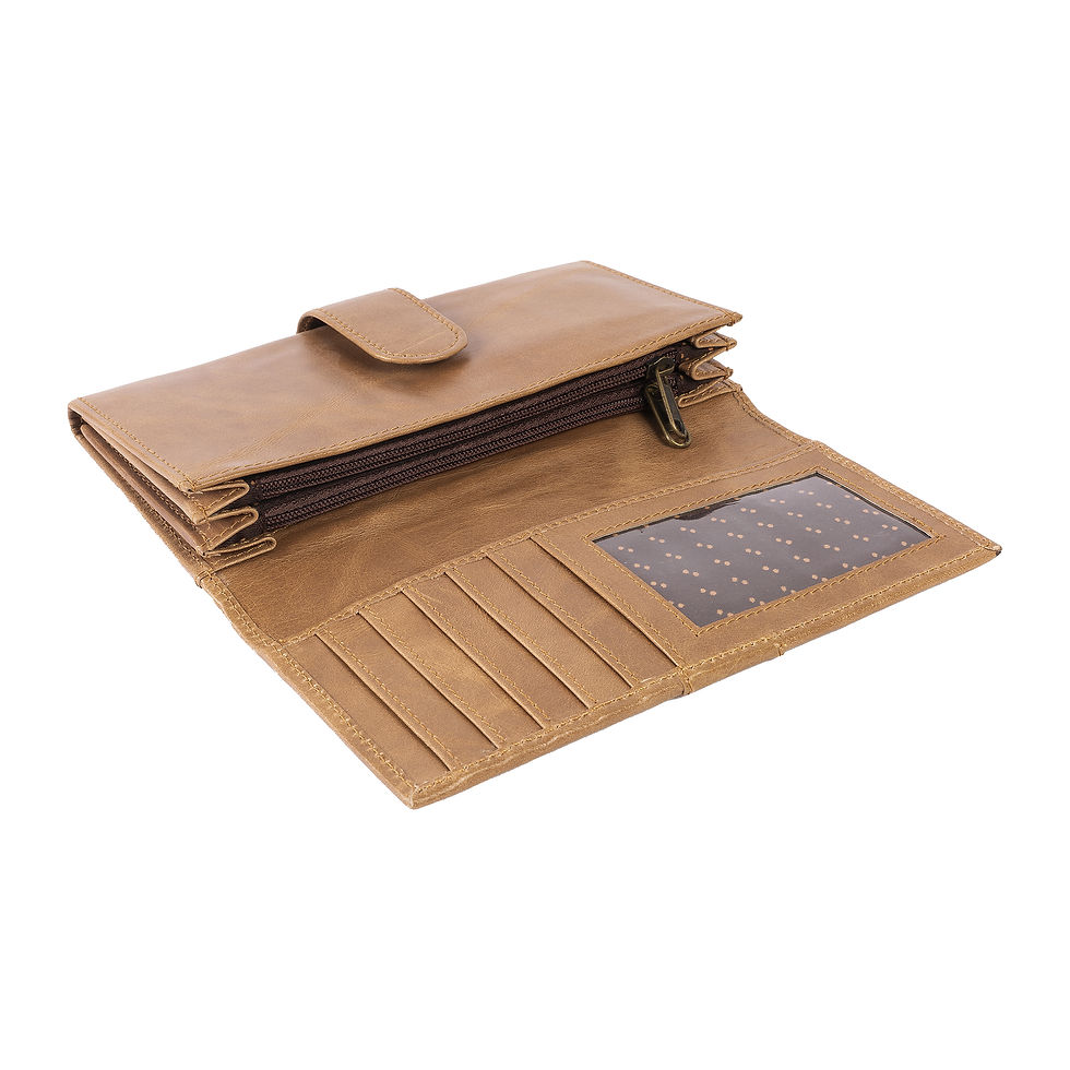 Miniatura: Billetera, porta documento, cartera de mano de cuero, Café claro.