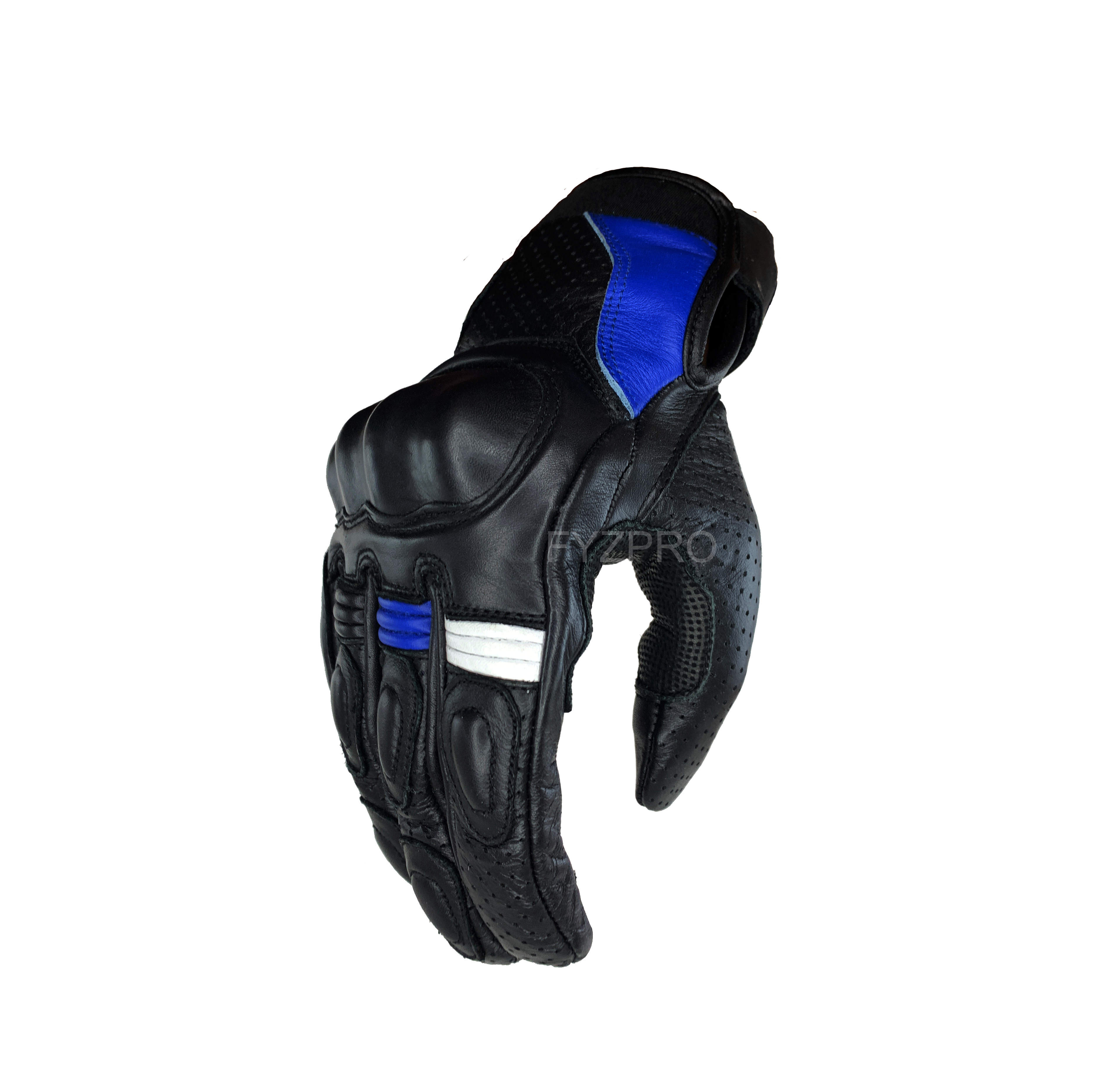 Guante Para Moto De Cuero Corto, Negro Azul. Touchscreen