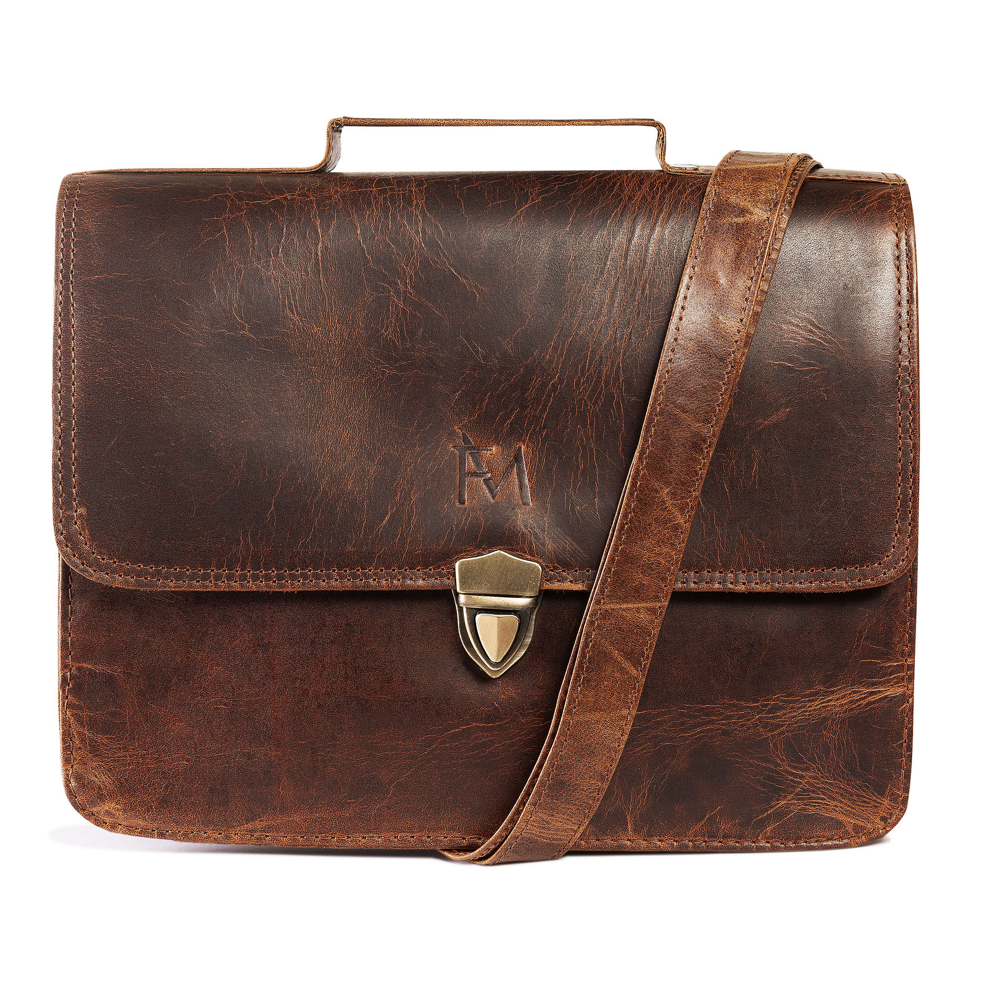 Maletin bolso mediano, color marrón oscuro. Diseño rustico. Cuero