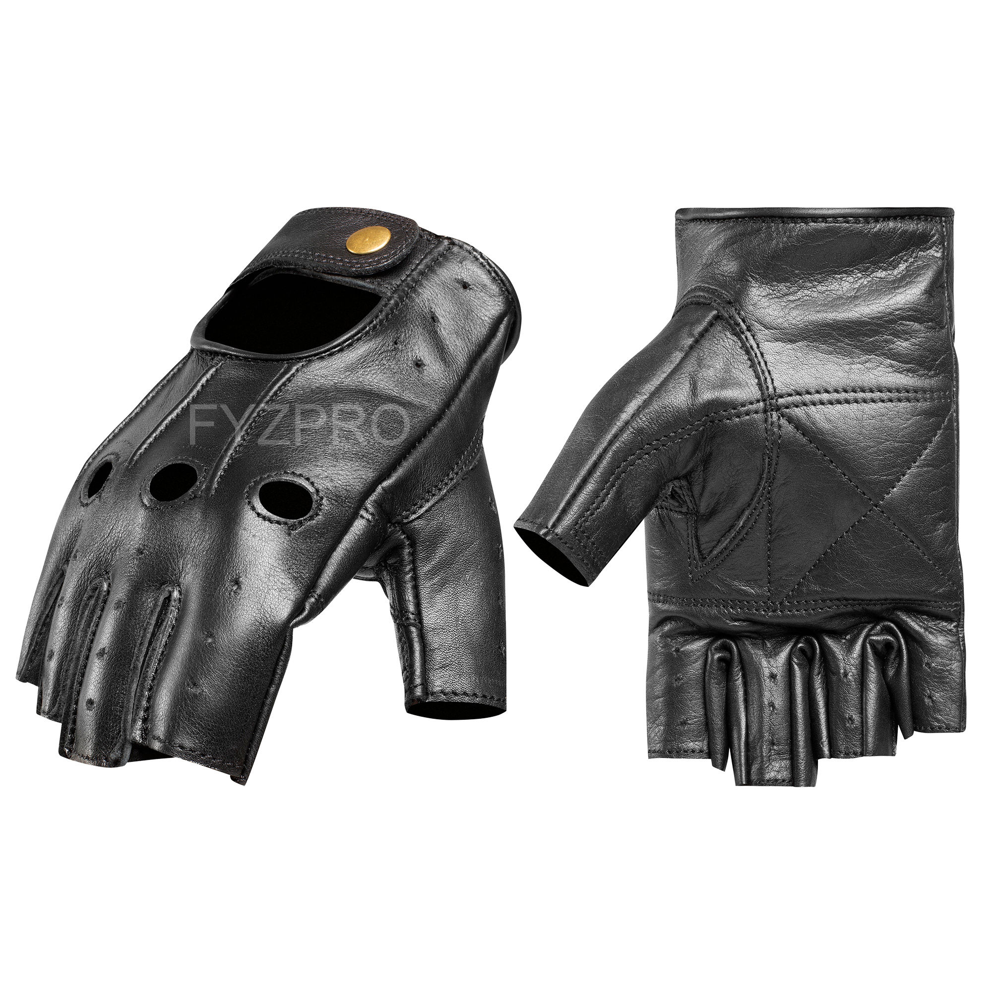Guantes Sin Dedos De Cuero, Negros. Bicicleta, Moto, Auto Etc