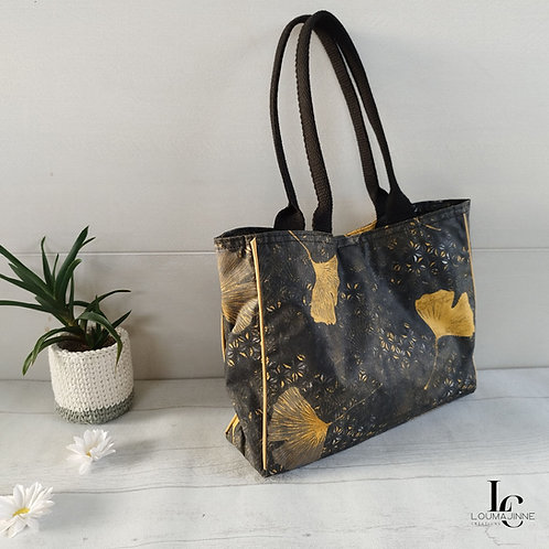 Sac cabas en toile enduite noir et ocre – Élégance naturelle et pratique au q
