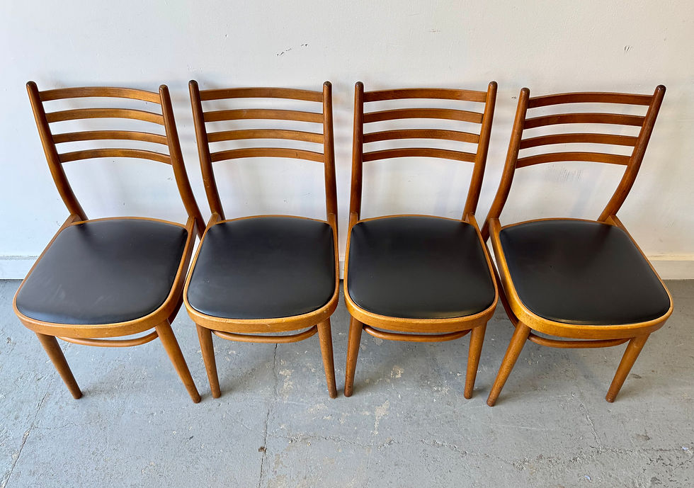 Vintage Dining Chairs with Black Vinyl Set of 4 top view
