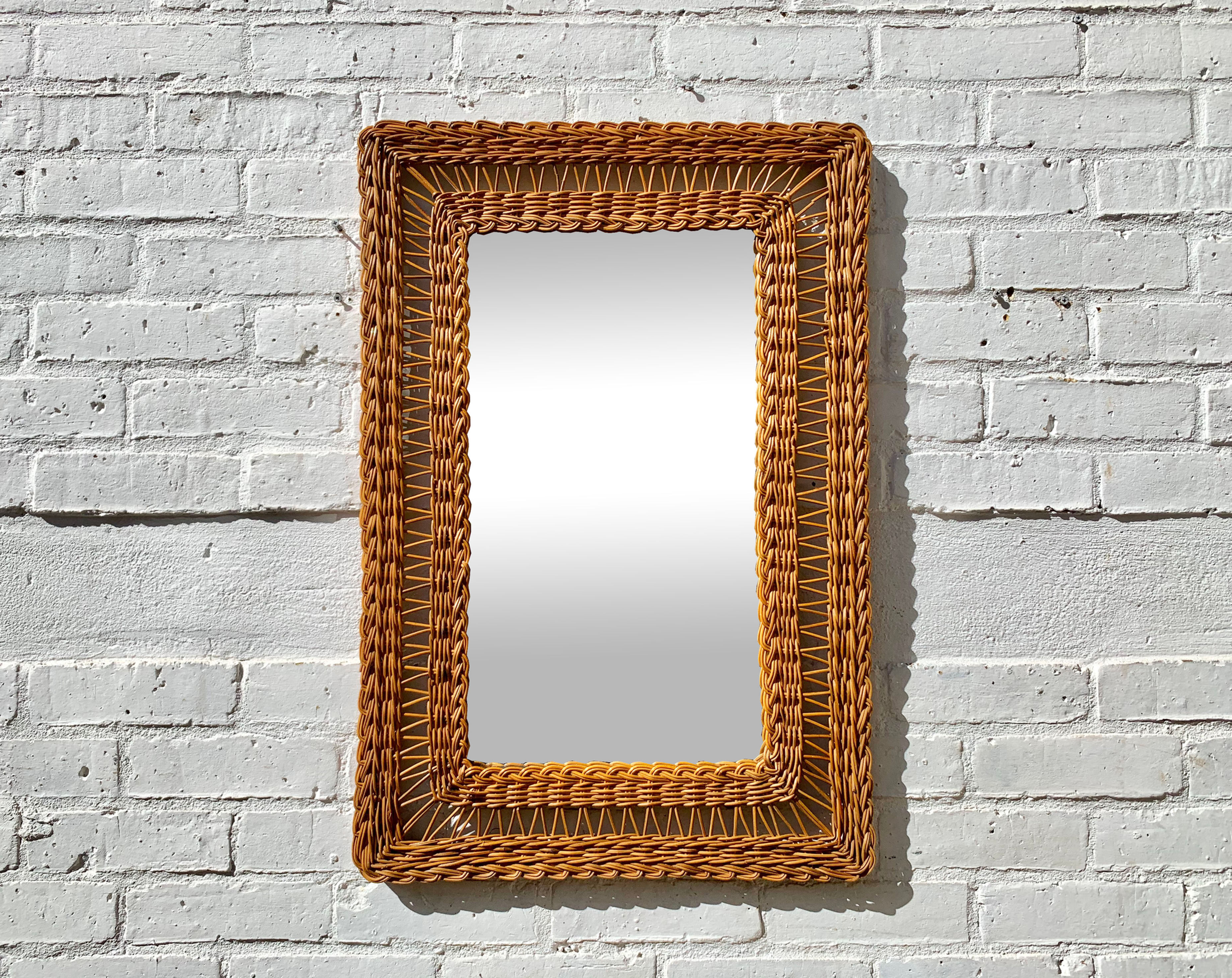 Vintage Rectangular Wicker Mirror #D448