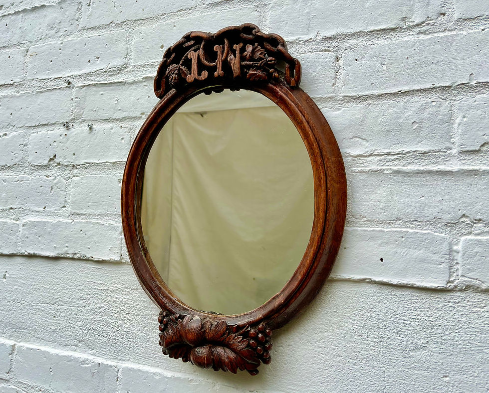 Miniatura: Antique Oval Mirror Carved Wooden Frame