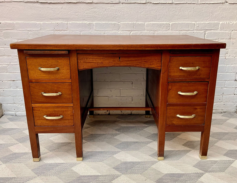 Vintage Wooden Desk with Drawers Mahogany front
