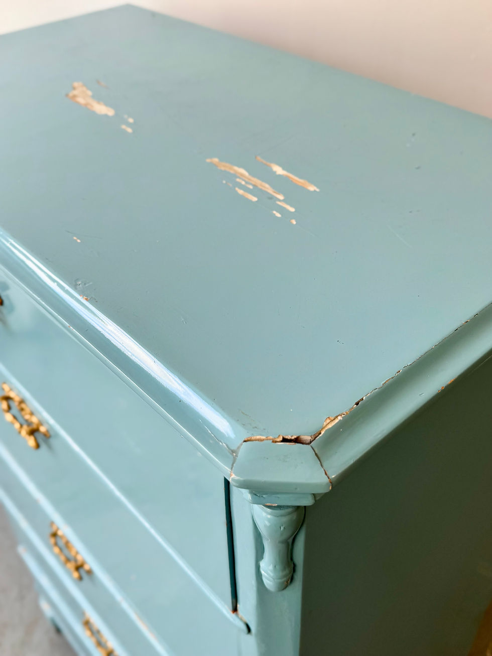 Miniatura: Vintage Tallboy Chest of Drawers from Sweden Painted Blue corner