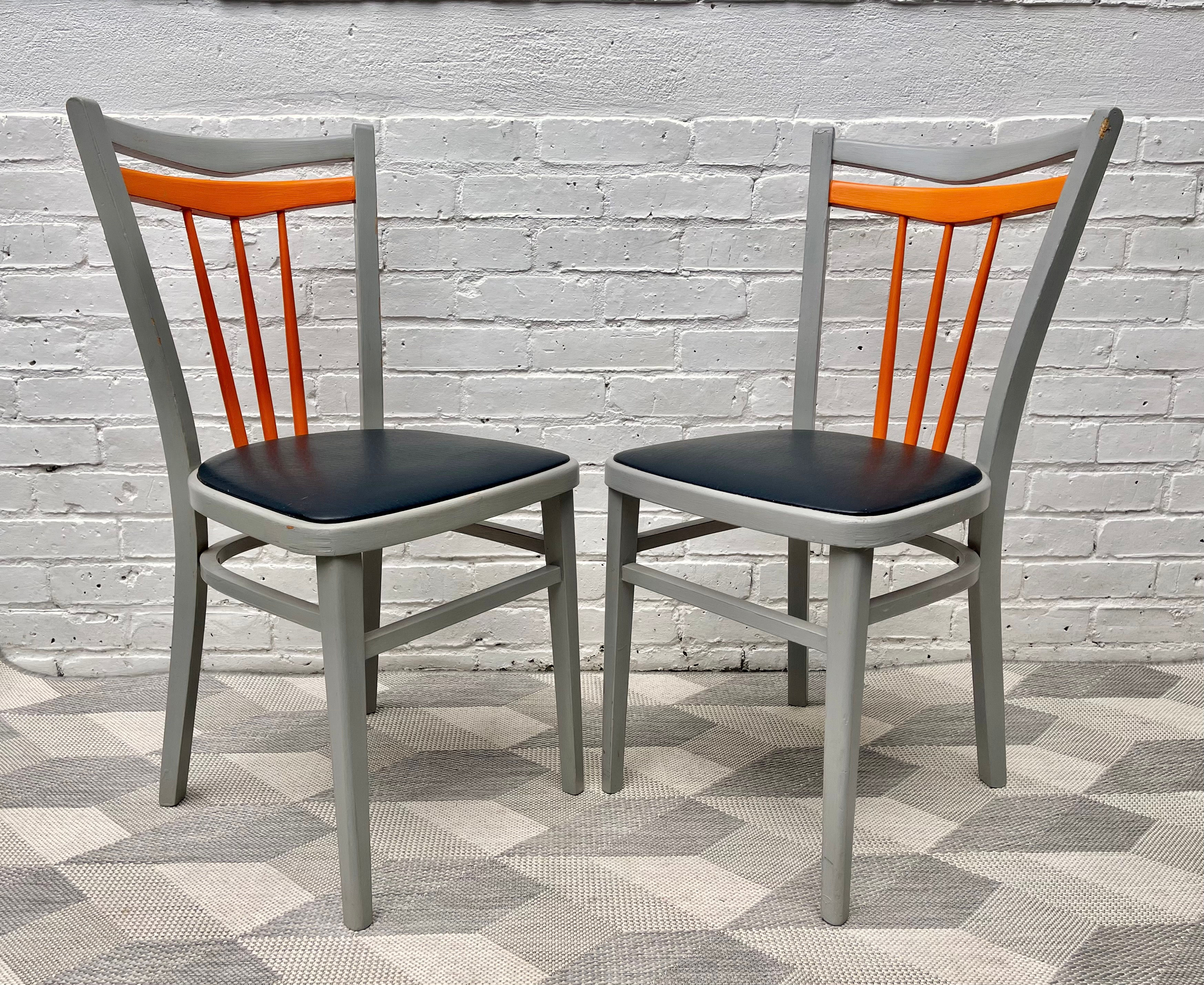 Pair of Vintage Kitchen Dining Chairs with Vinyl Seats corner