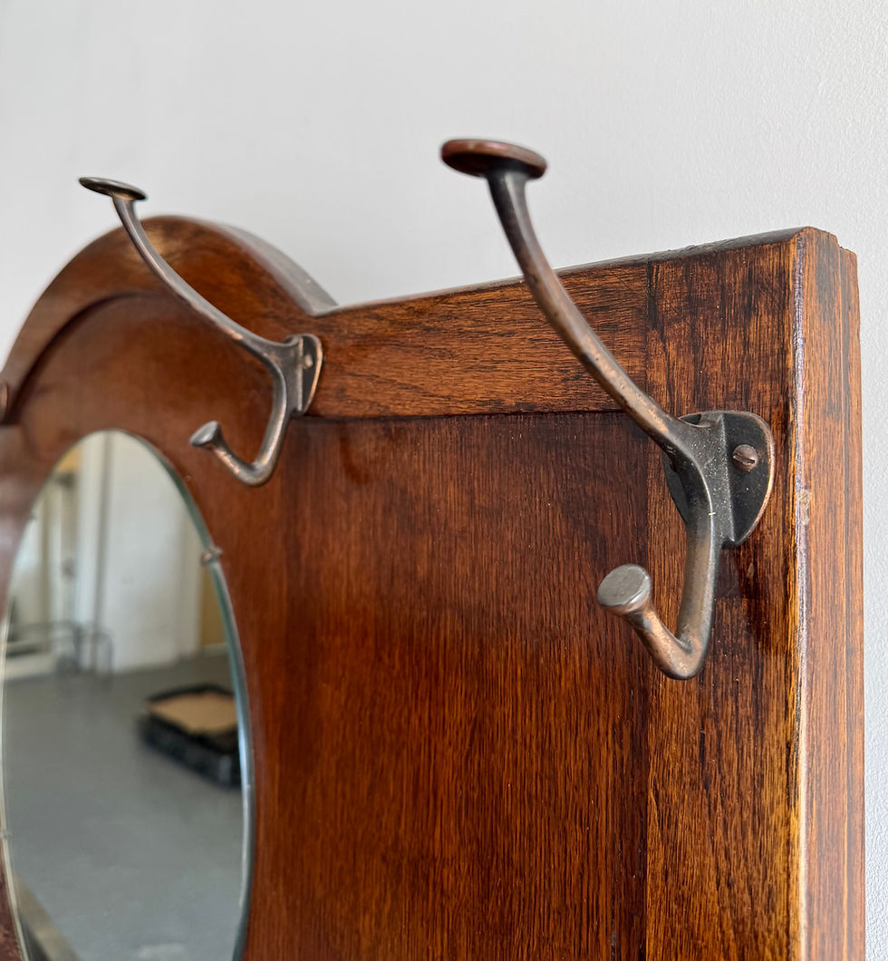 Miniature : Art Deco Oak Hall Stand with Mirror, Seat & Umbrella Stand – Hallway Furniture