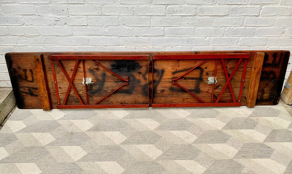 Miniature : Large Vintage Folding Trestle Table Solid Wood folded