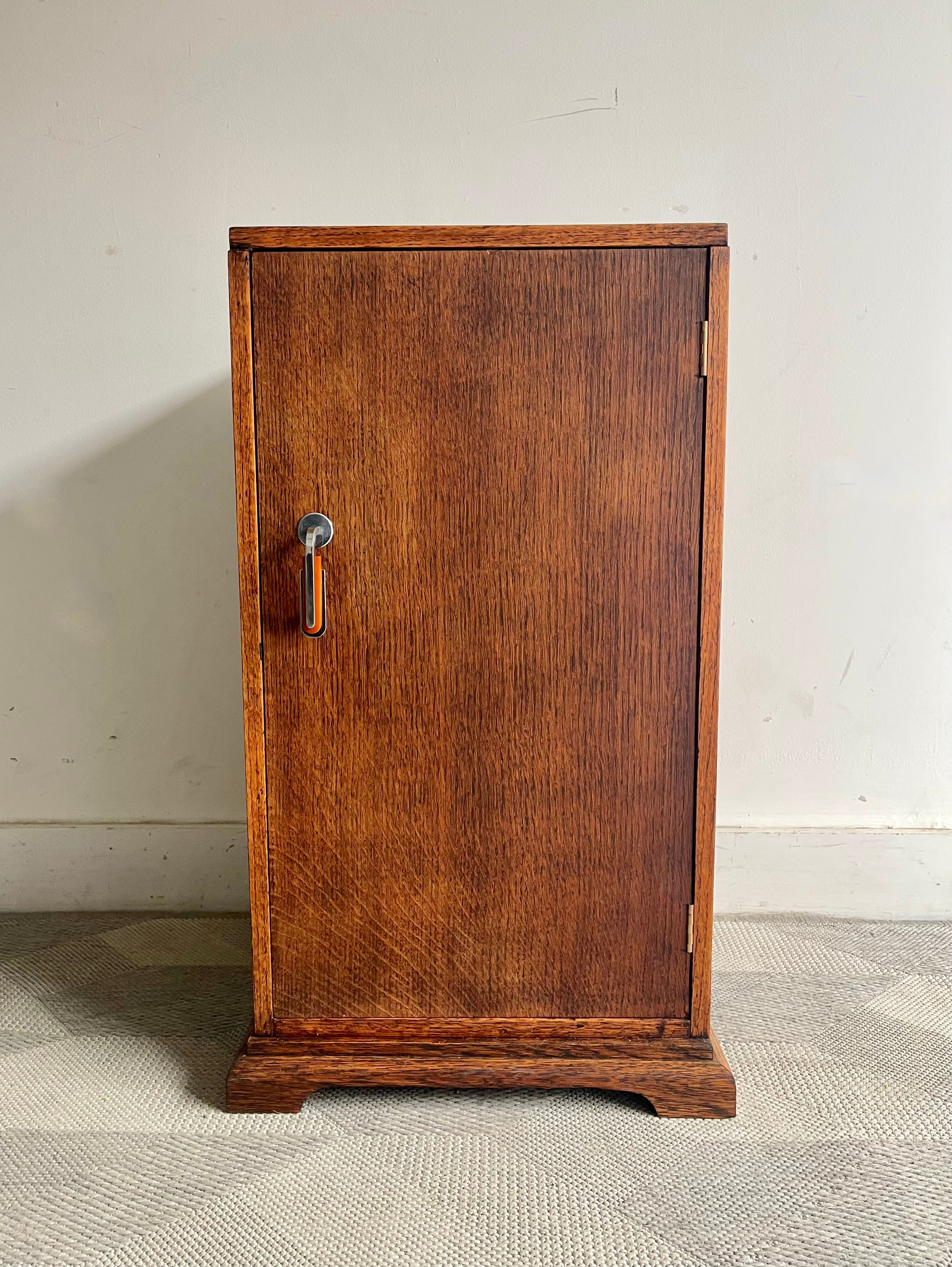 Art Deco Oak Bedside Table Cabinet