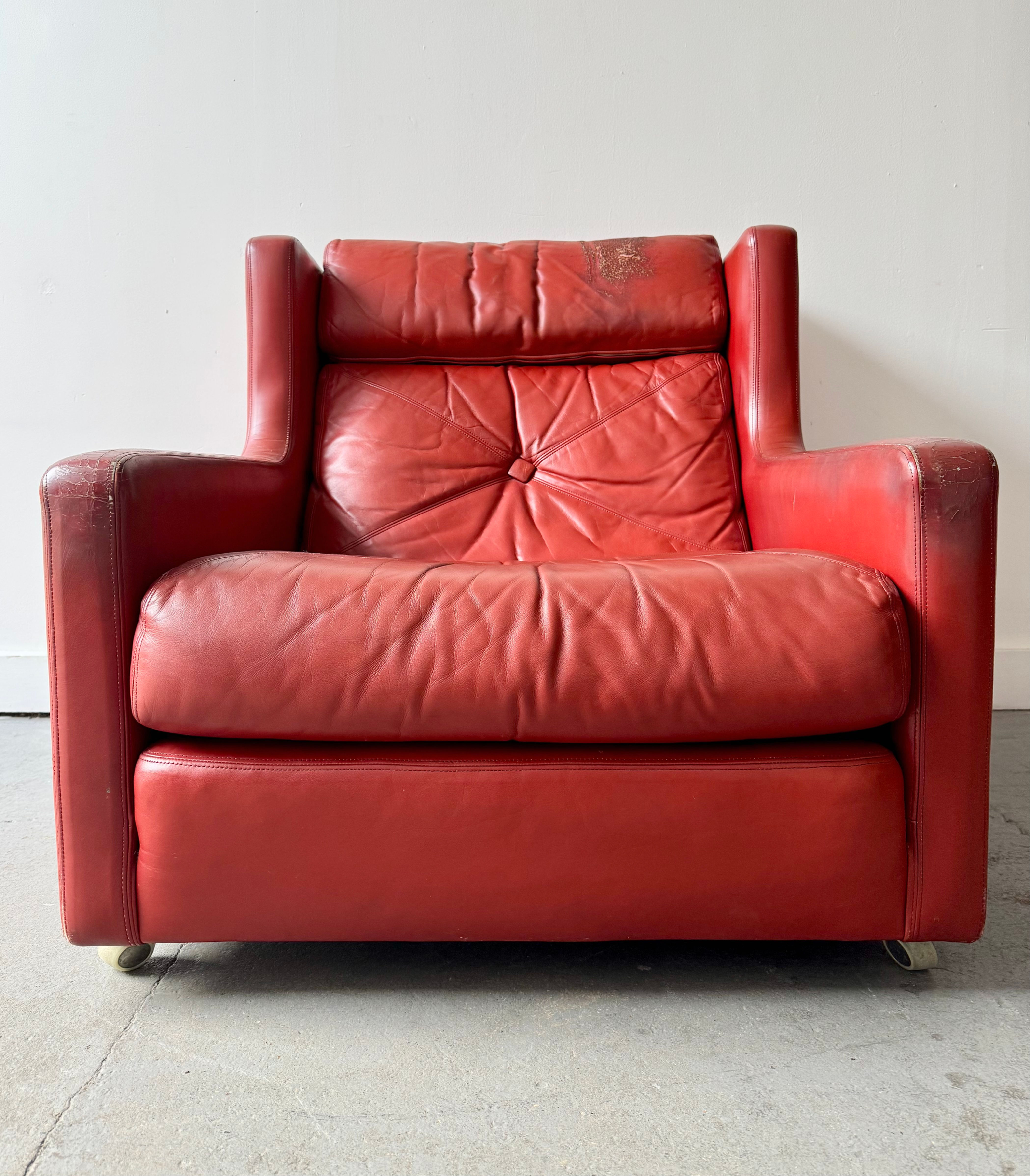 Vintage Red Leather Armchair by Minty of Oxford front