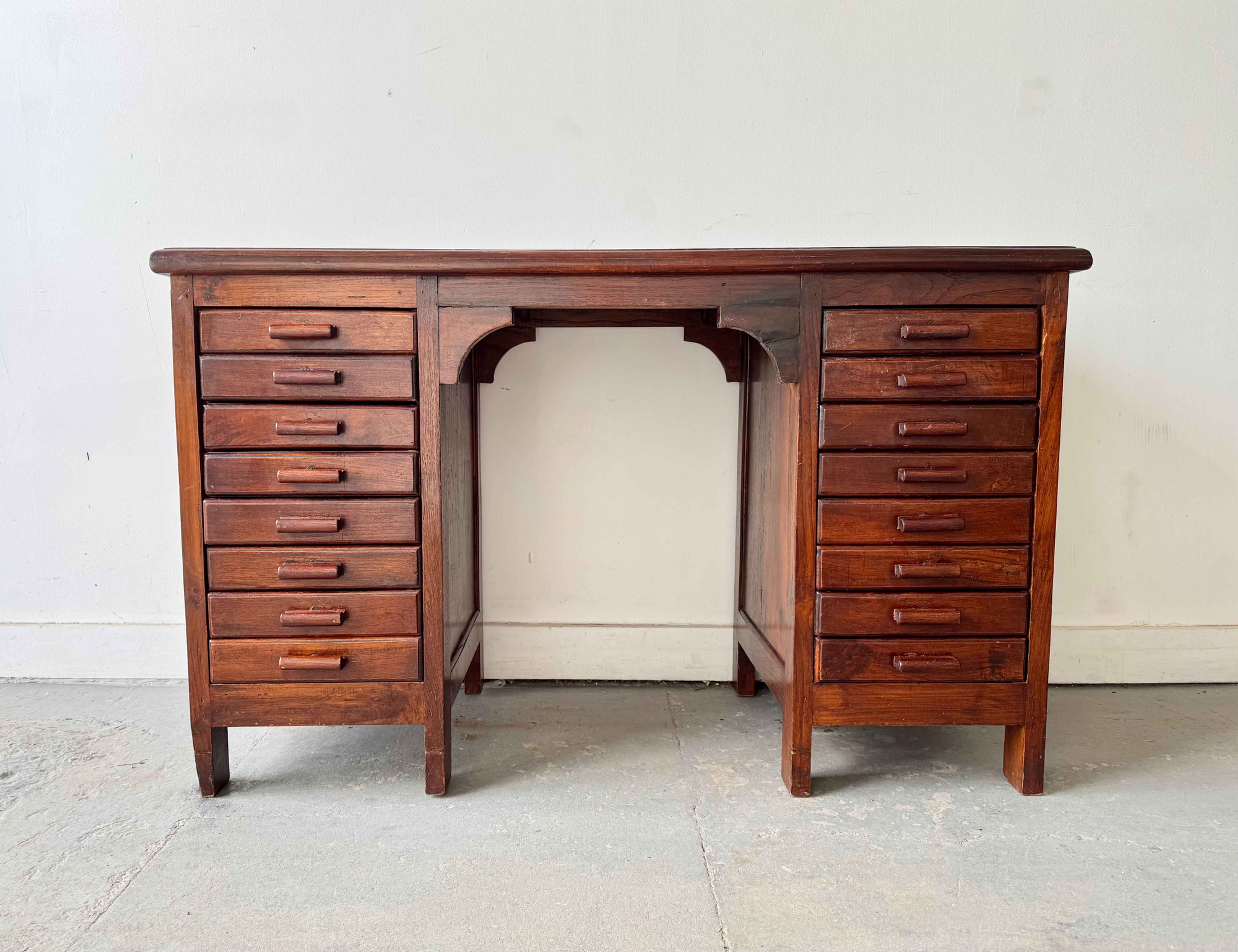 Vintage Wooden Desk with Filing Drawers