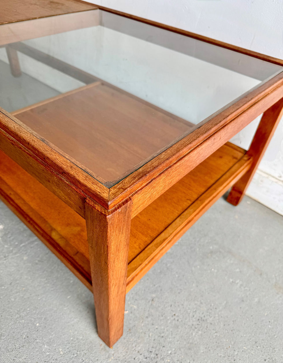 Thumbnail: Large Vintage Teak Coffee Table with Glass Top end