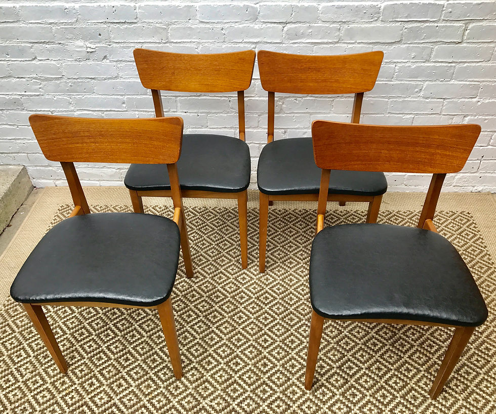 Miniature : 4 MID CENTURY DINING CHAIRS BLACK VINYL SEATS