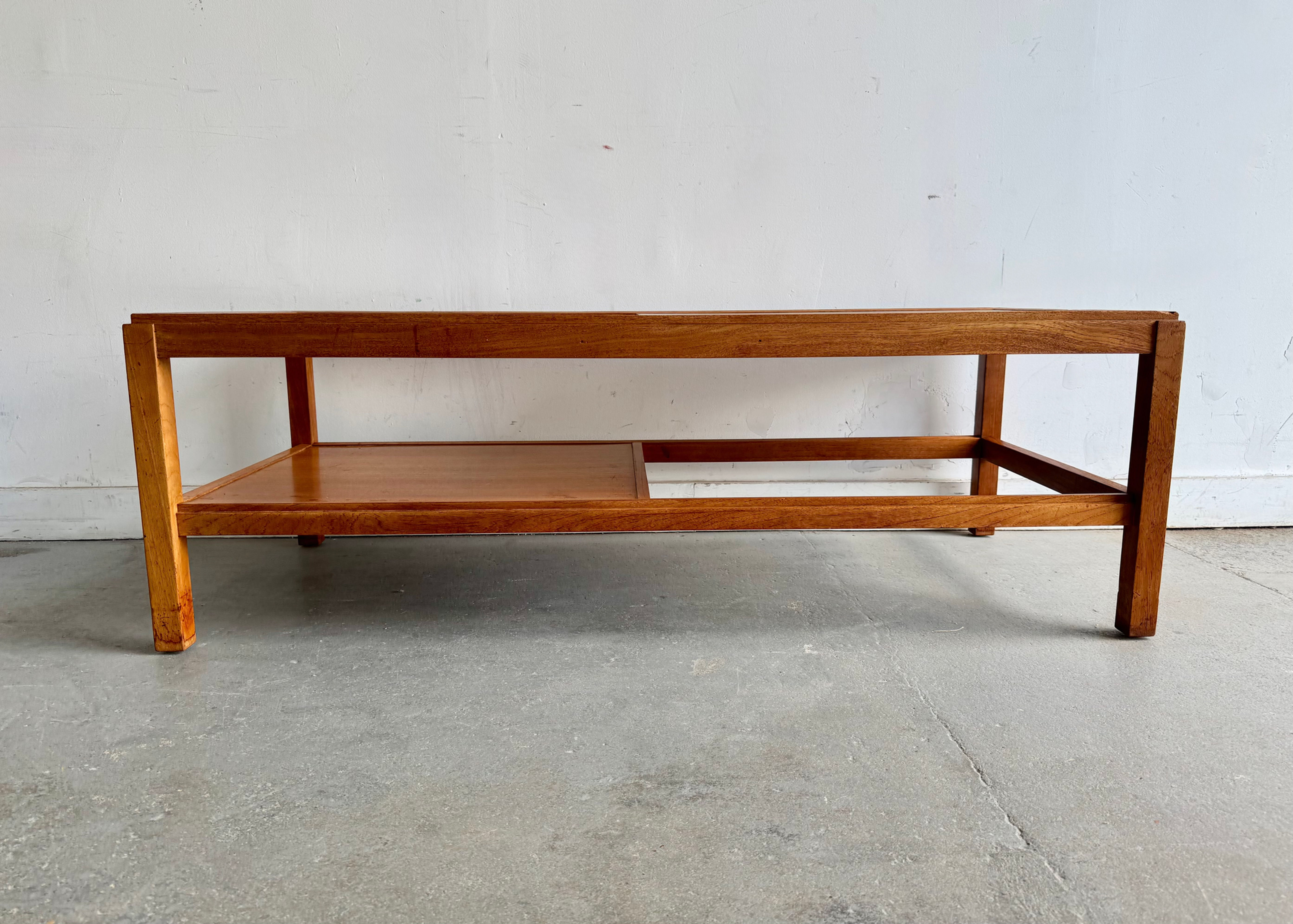 Large Vintage Teak Coffee Table with Glass Top front