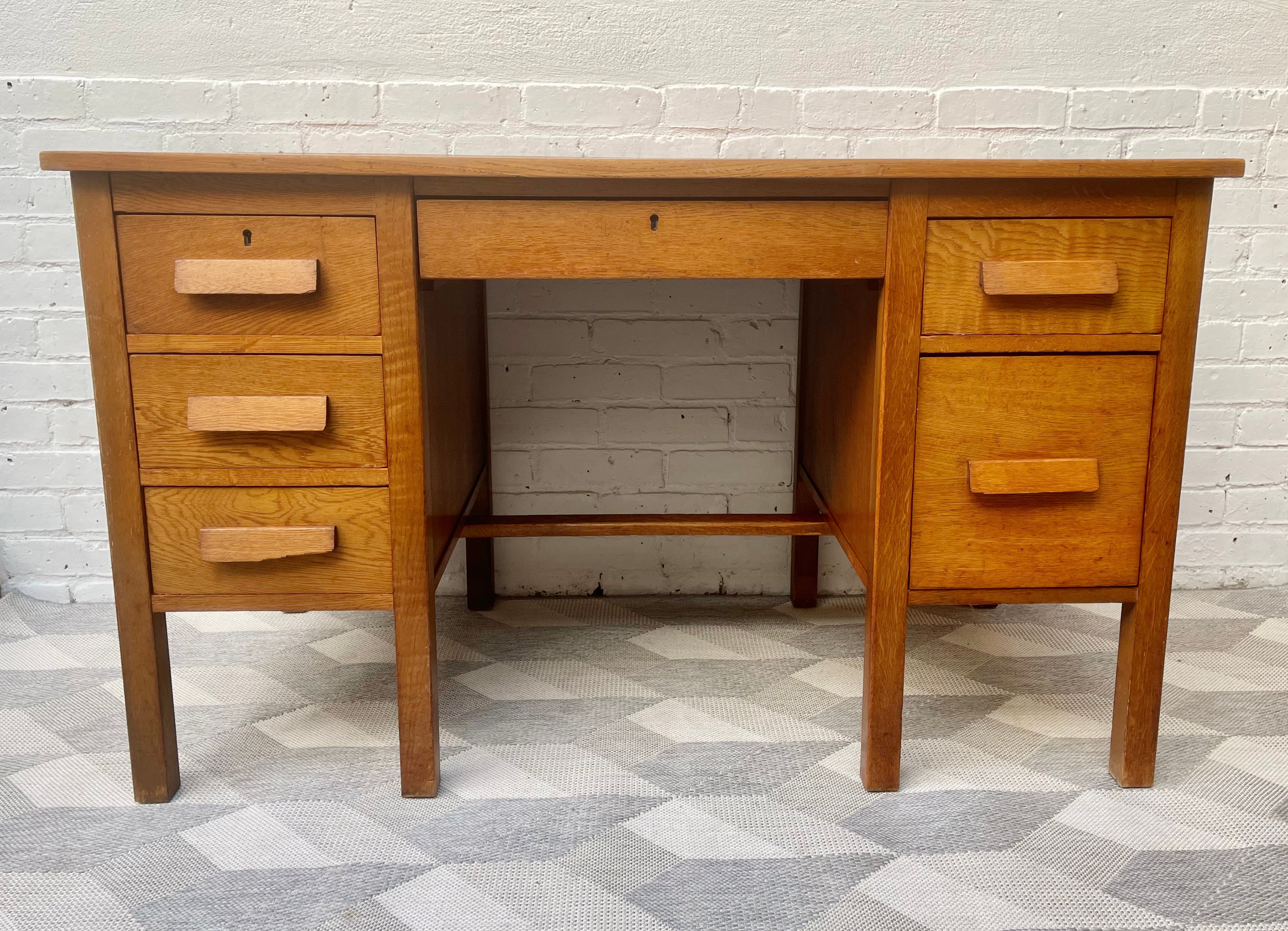 Vintage Wooden Desk with Drawers  front