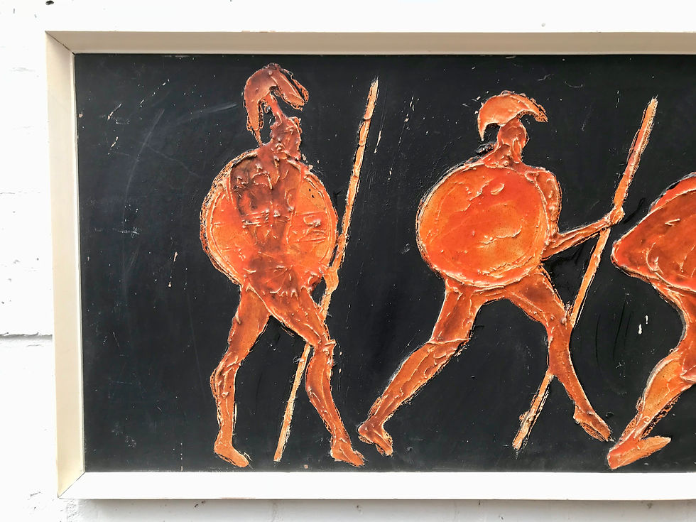 Miniatura: Vintage Abstract Painting of Greek Soldiers Orange Black #837