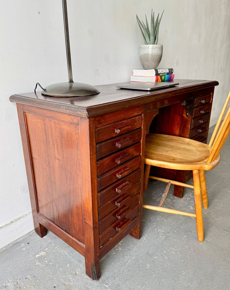 Miniature : Vintage Wooden Desk with Filing Drawers