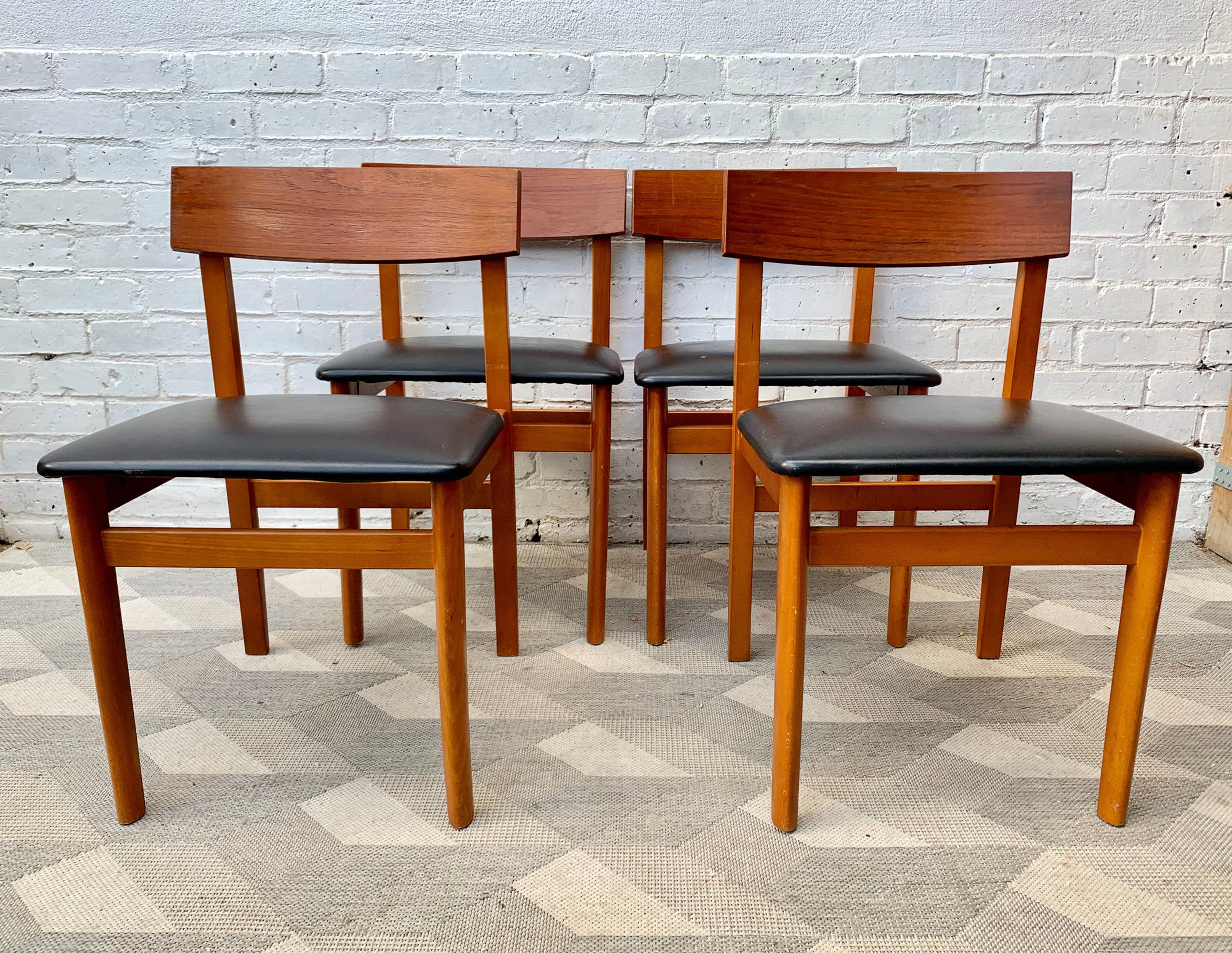 Set of 4 Vintage Dining Chairs Black Vinyl #D354