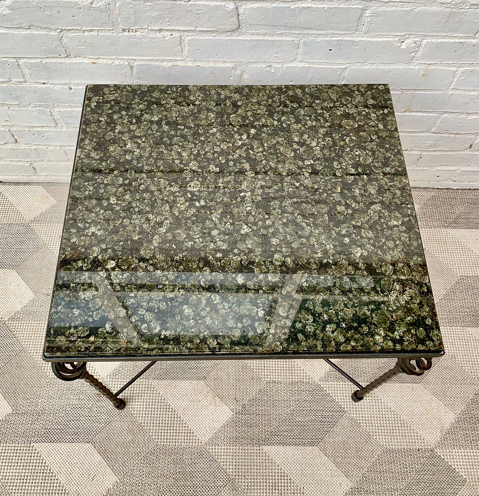 Miniature : Green Granite Side Table Wrought Iron Base #908