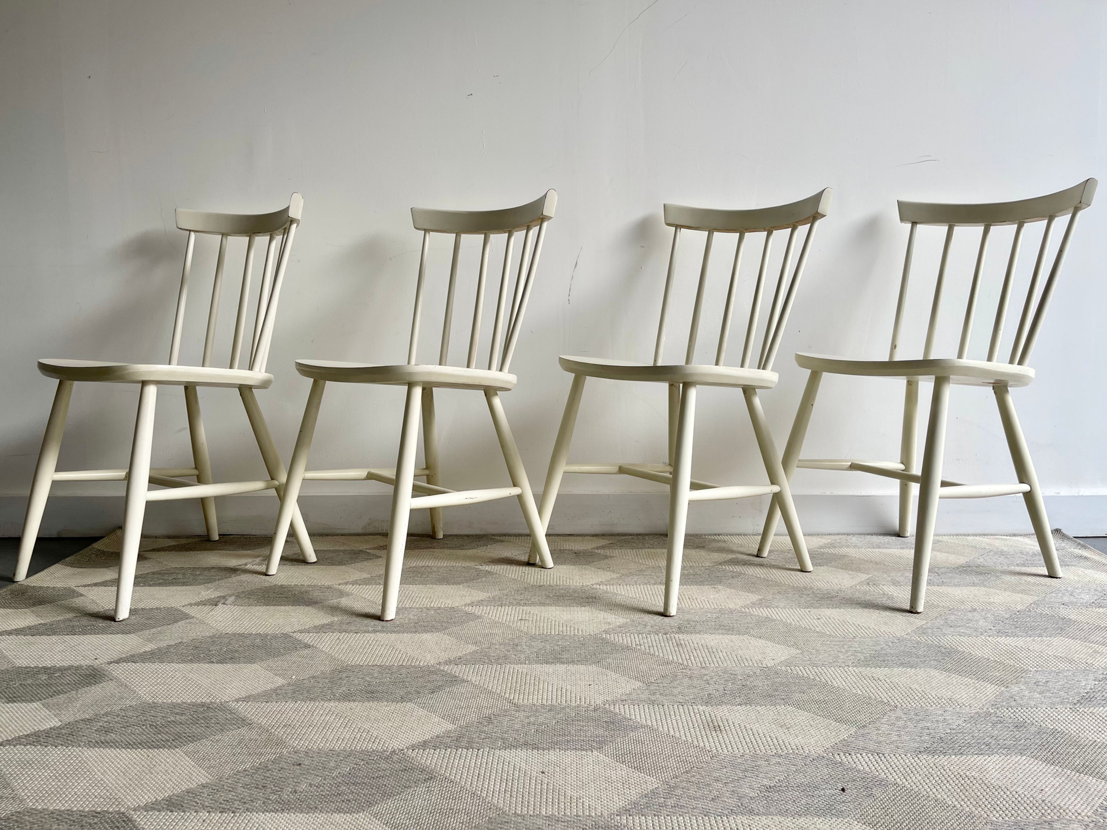 Set of 4 Vintage White Wooden Dining Chairs
