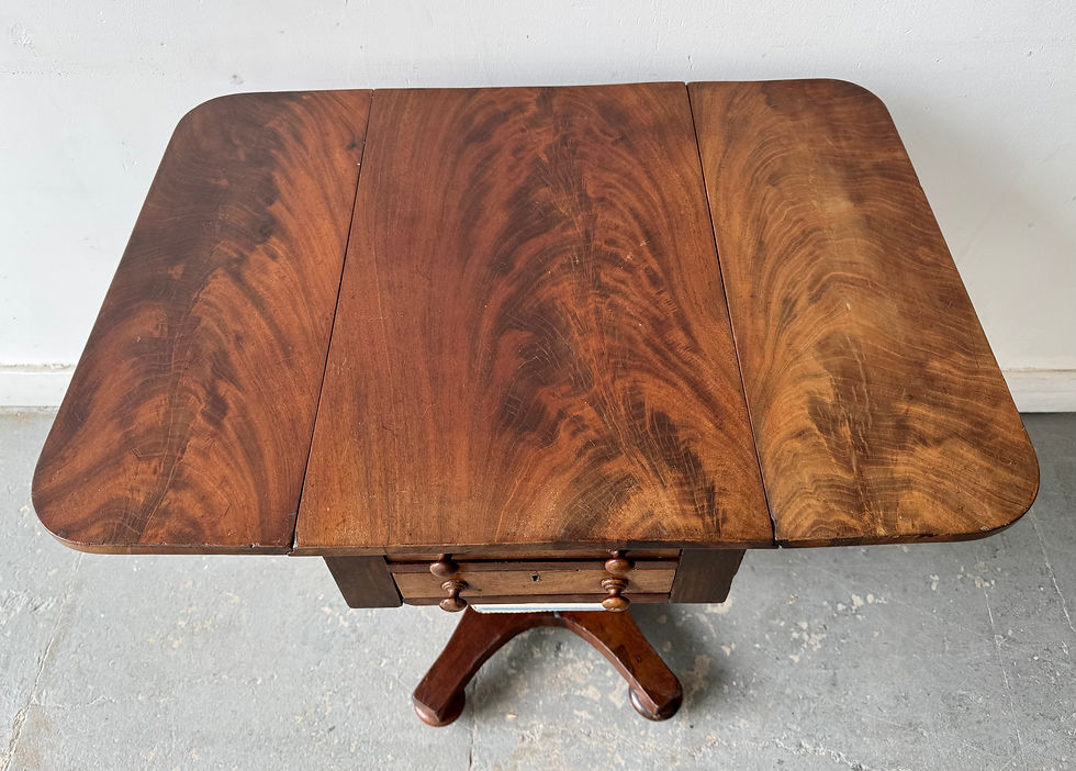 Thumbnail: Antique Mahogany Sewing Table Drop Leaf top wide
