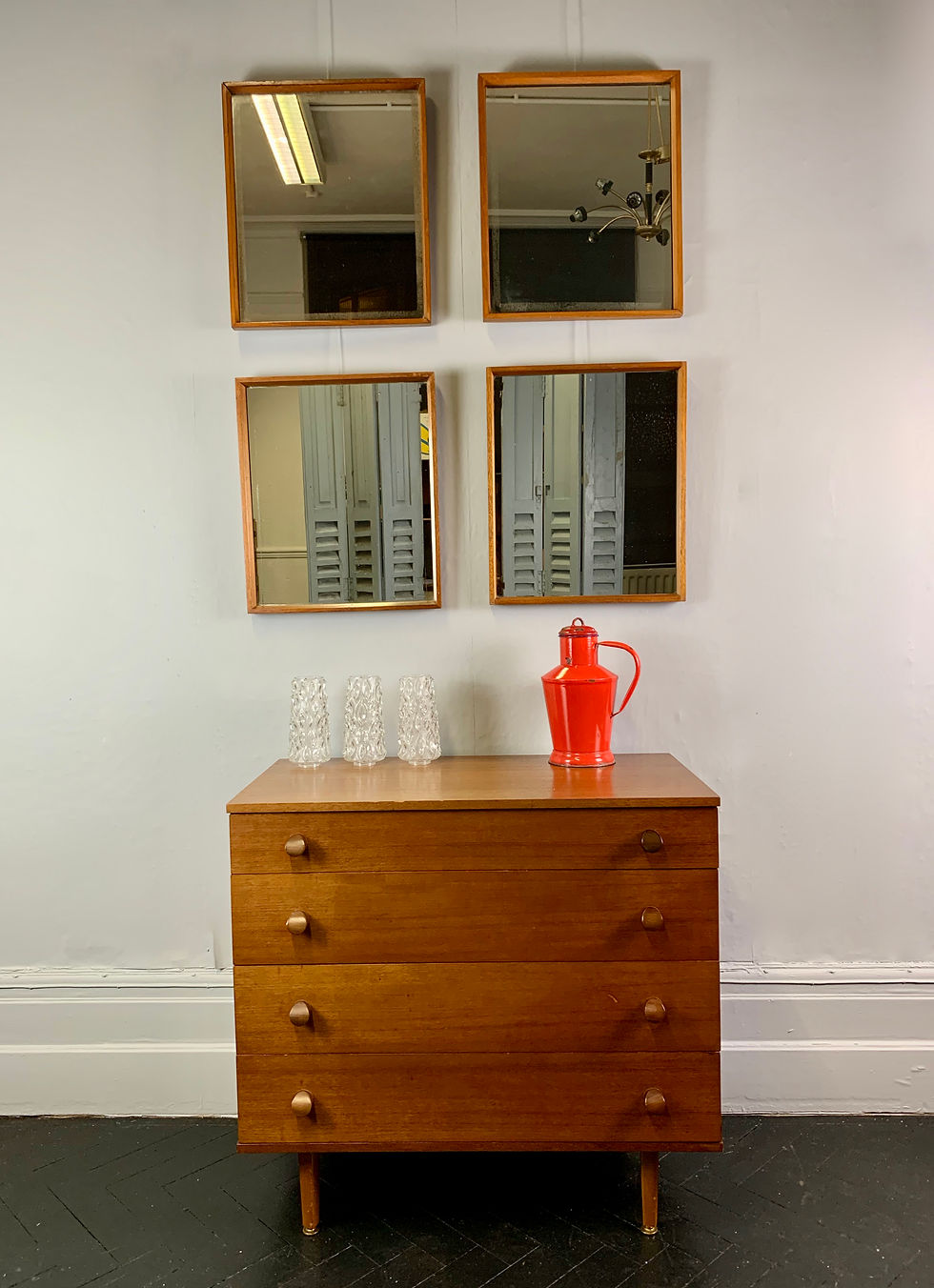 Miniature : Set of 4 Vintage Rectangular Mirrors Teak Frames #938