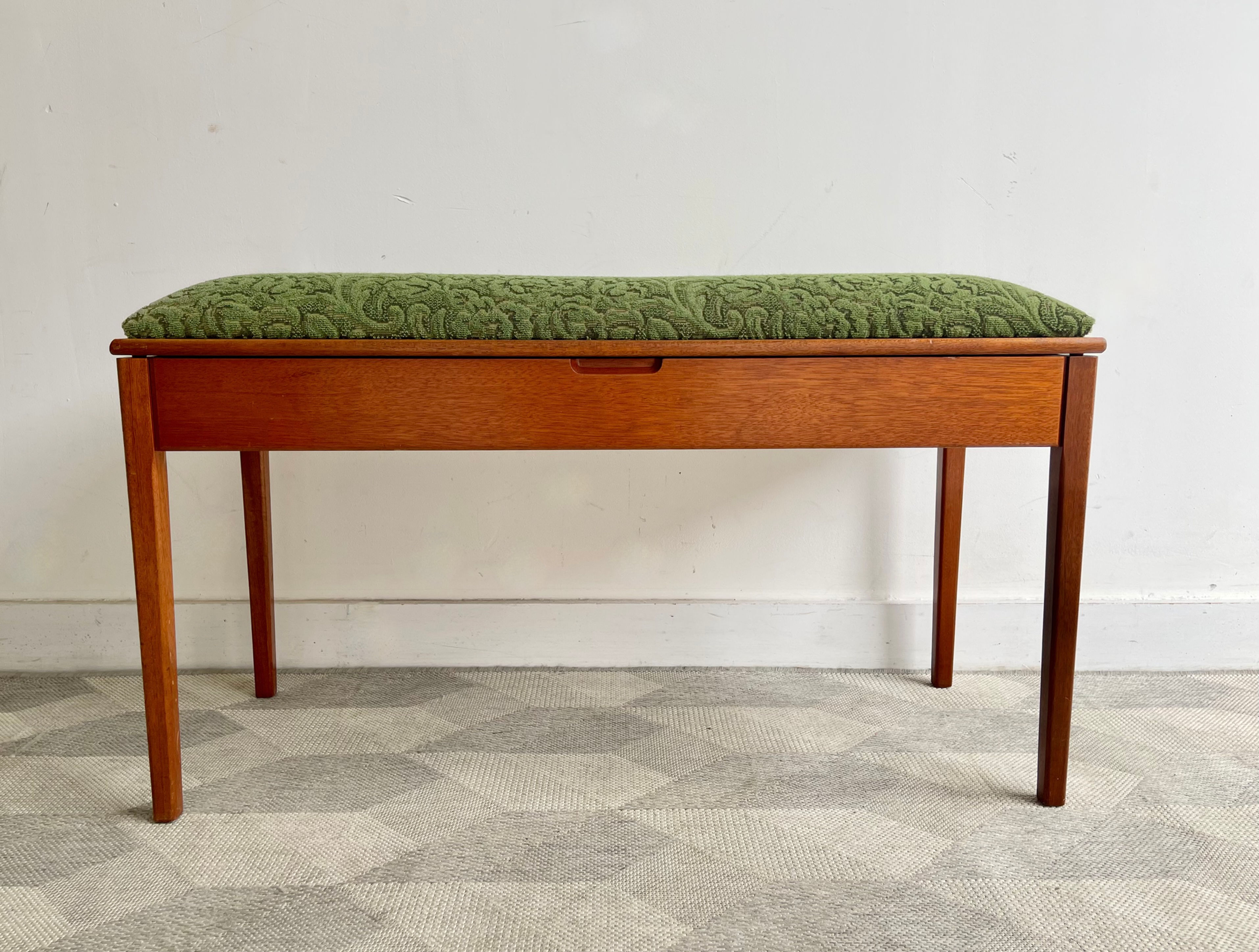 Vintage Teak Upholstered Bench with Storage