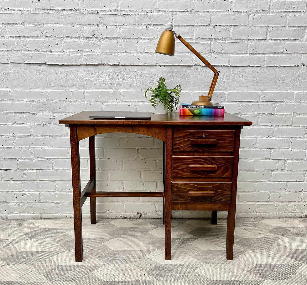Small Vintage Wooden Desk with Drawers front