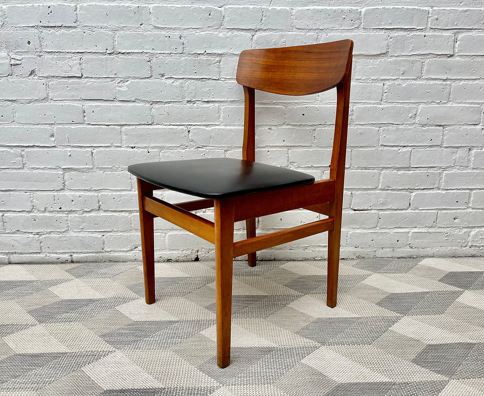 Vintage Dining Chair Black Vinyl Teak Frame