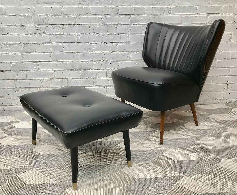 Miniatura: Vintage Retro Footstool Pouffe Black Vinyl #494