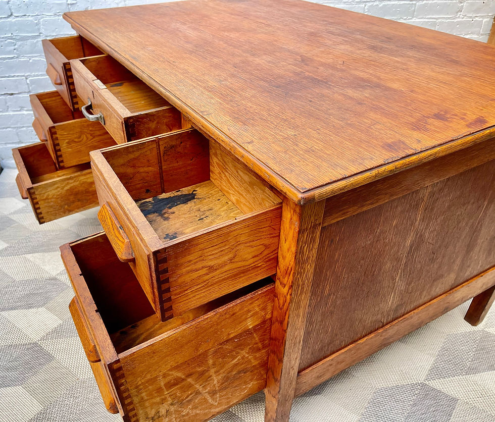 Miniature : Vintage Wooden Oak Desk with Drawers