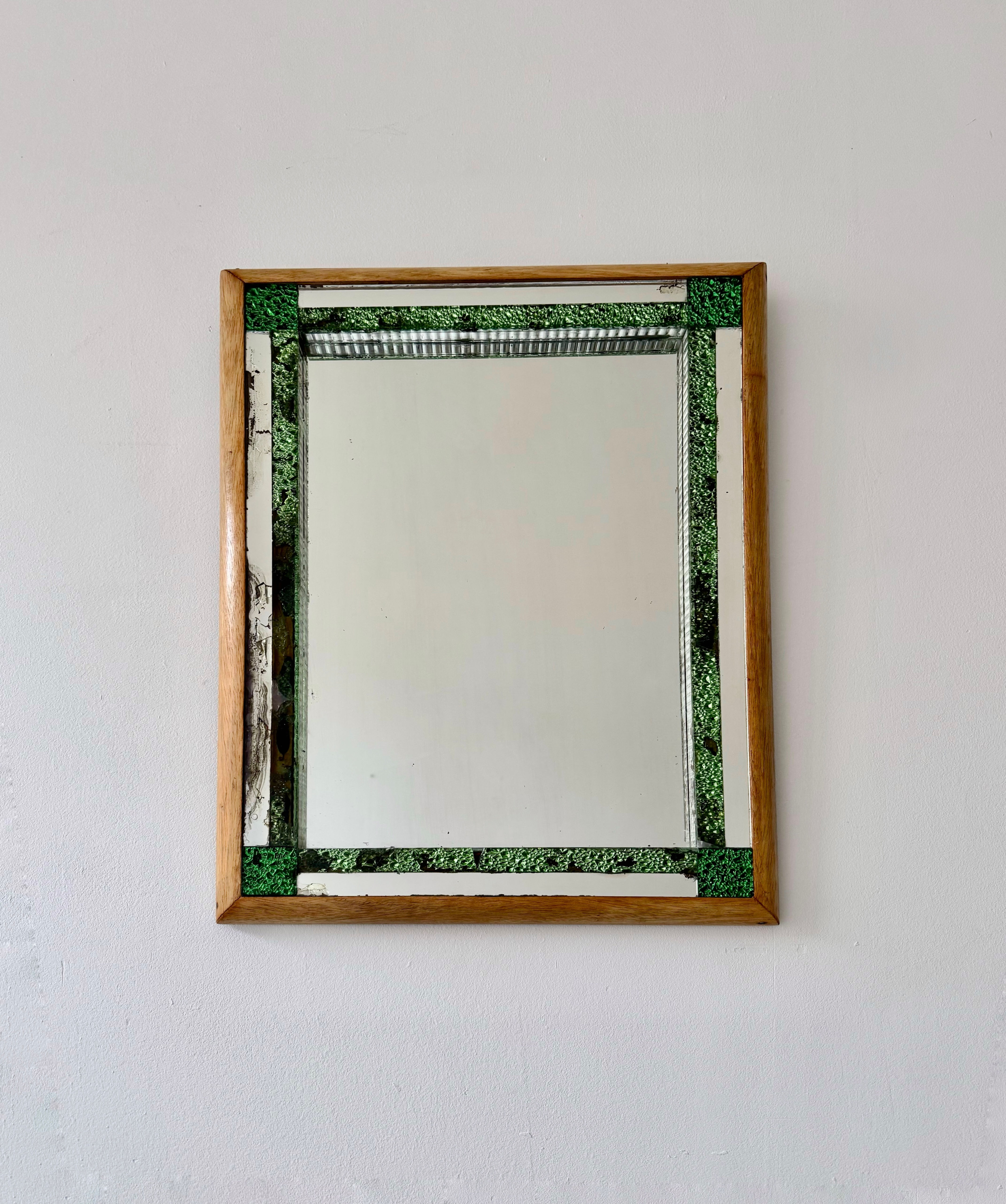 Vintage Rectangular Mirror with Green Glass