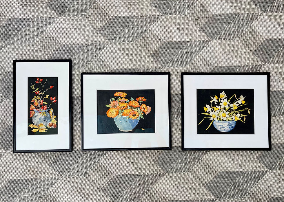 Miniature : Summer Still Life Painting of Marigolds with Black Frame collection