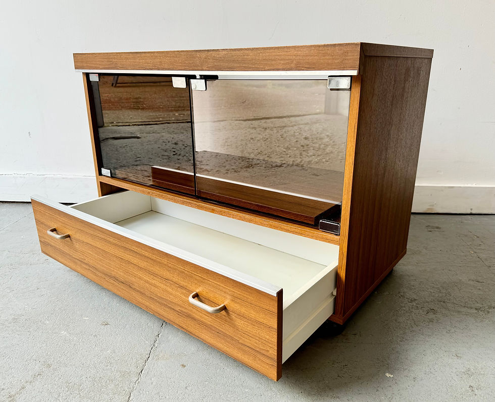 Thumbnail: Vintage TV Cabinet with Glass Doors and Drawer