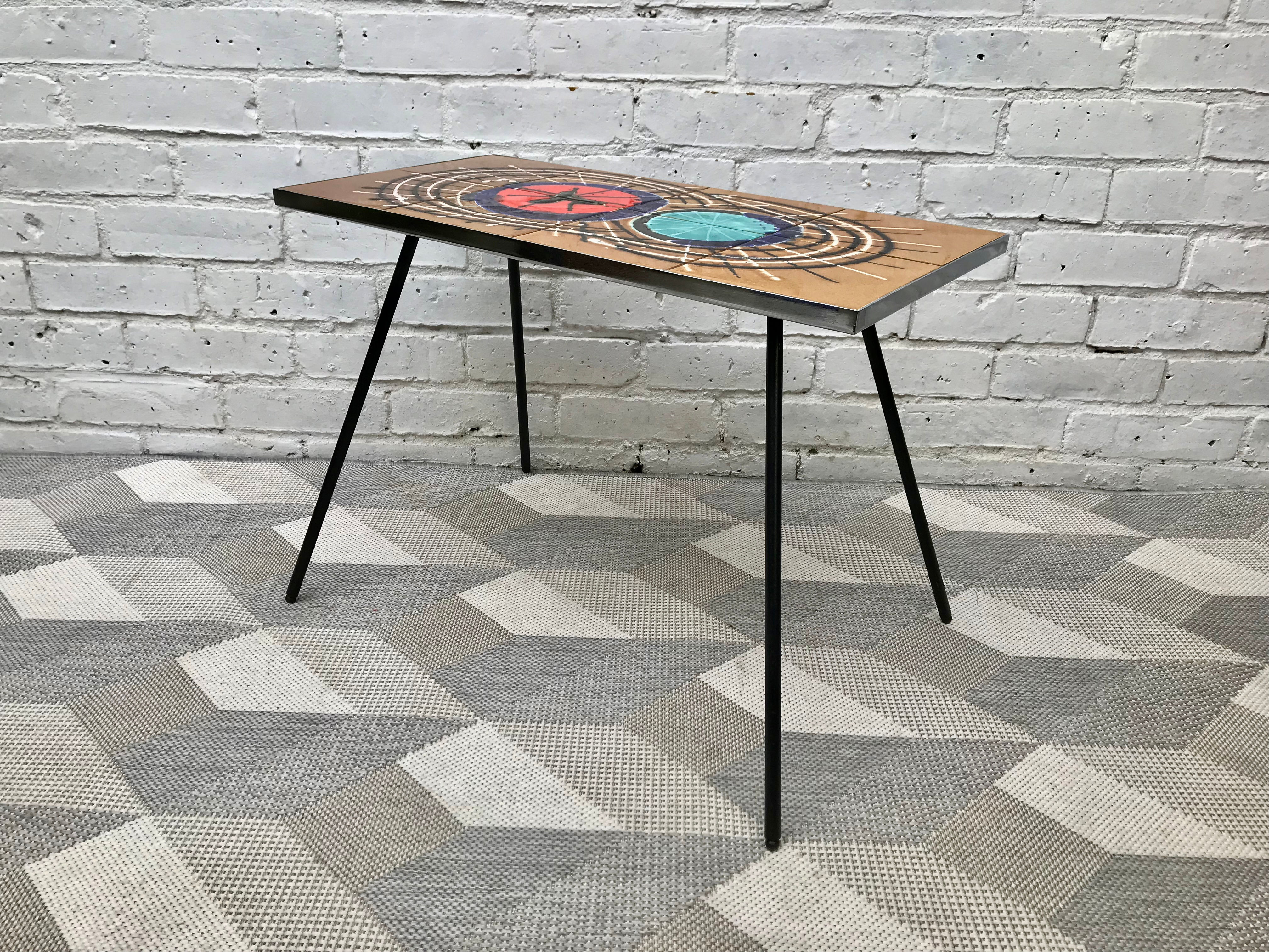 Mid Century Belgian Vallauris Tiled Coffee Table #590