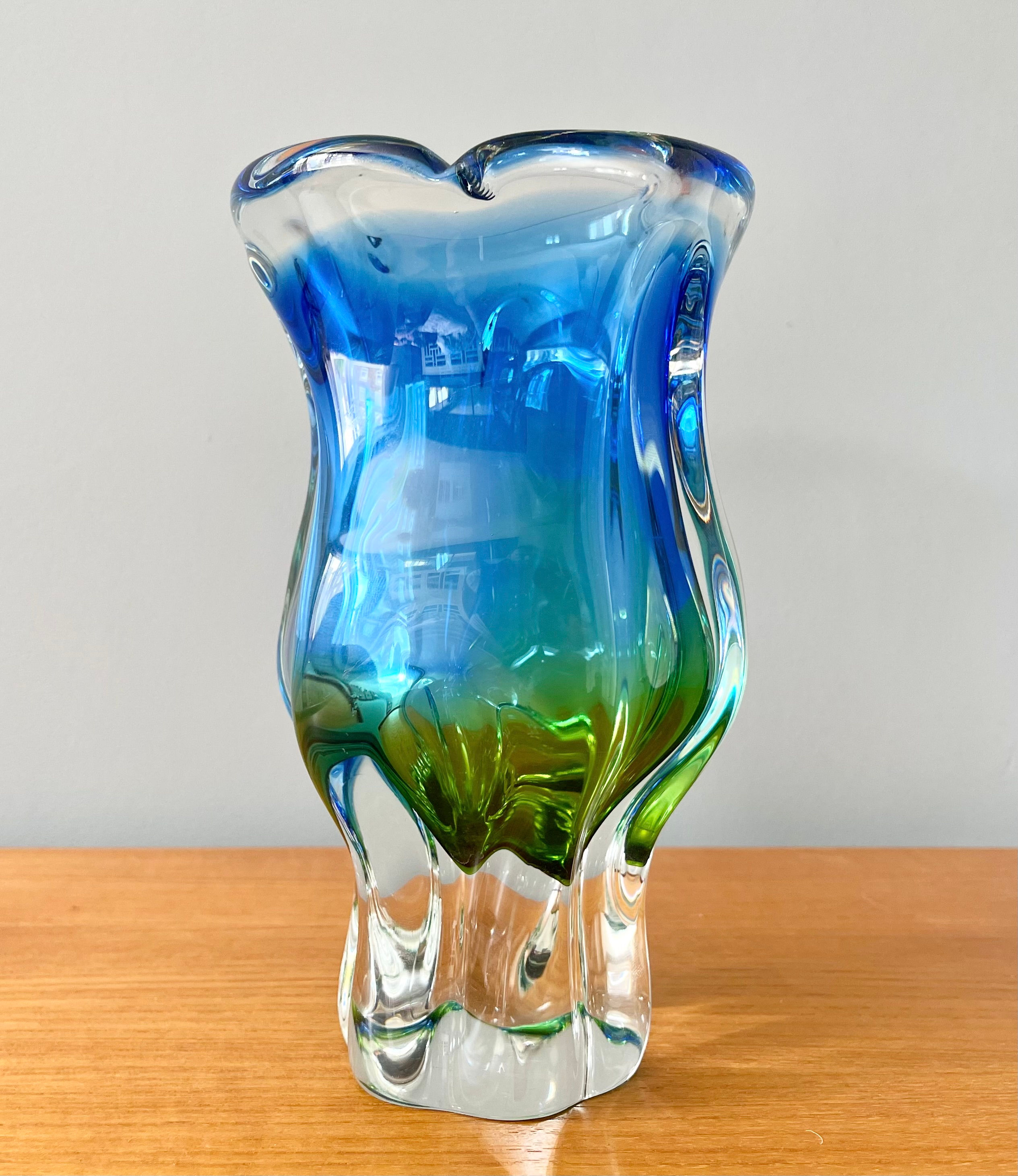 Vintage Murano Blue and Green Glass Vase left