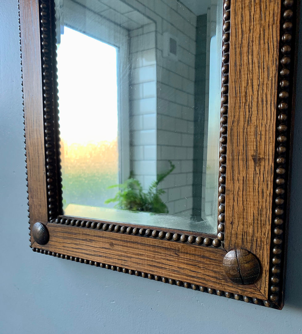 Miniature : Small Rectangular Wooden Mirror Vintage #870