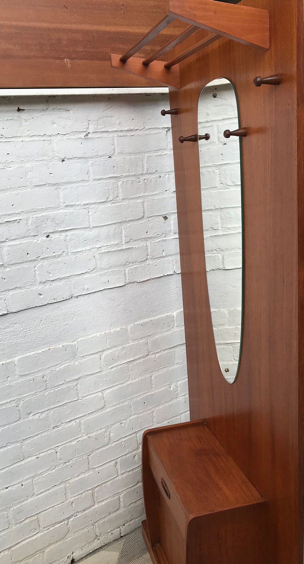 Miniature : Vintage Hall Coat Hat Stand Mirror Teak #759