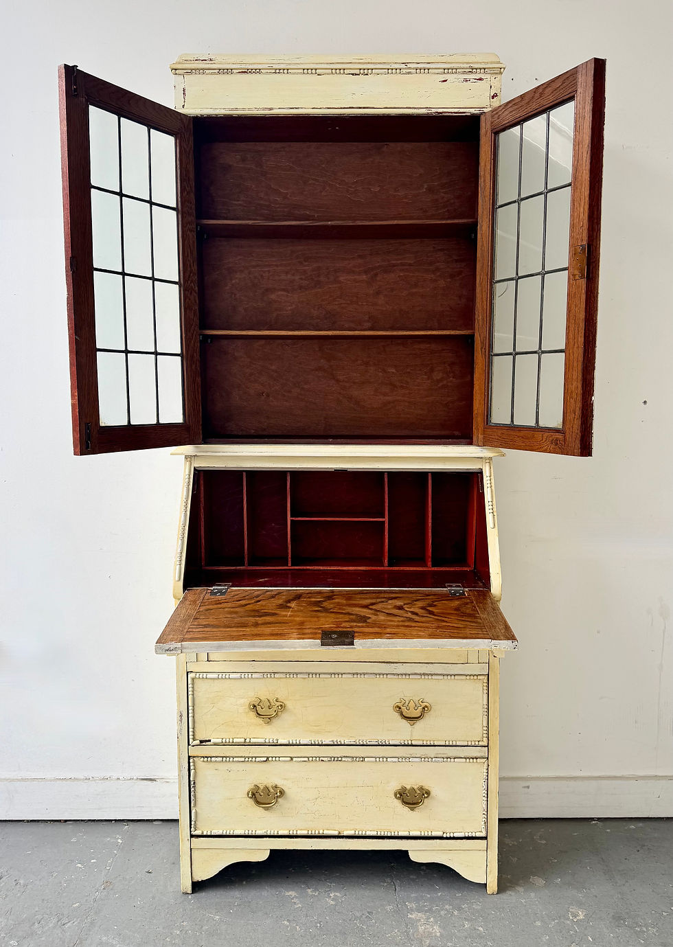 Thumbnail: Vintage Secretaire Bookcase Bureau open