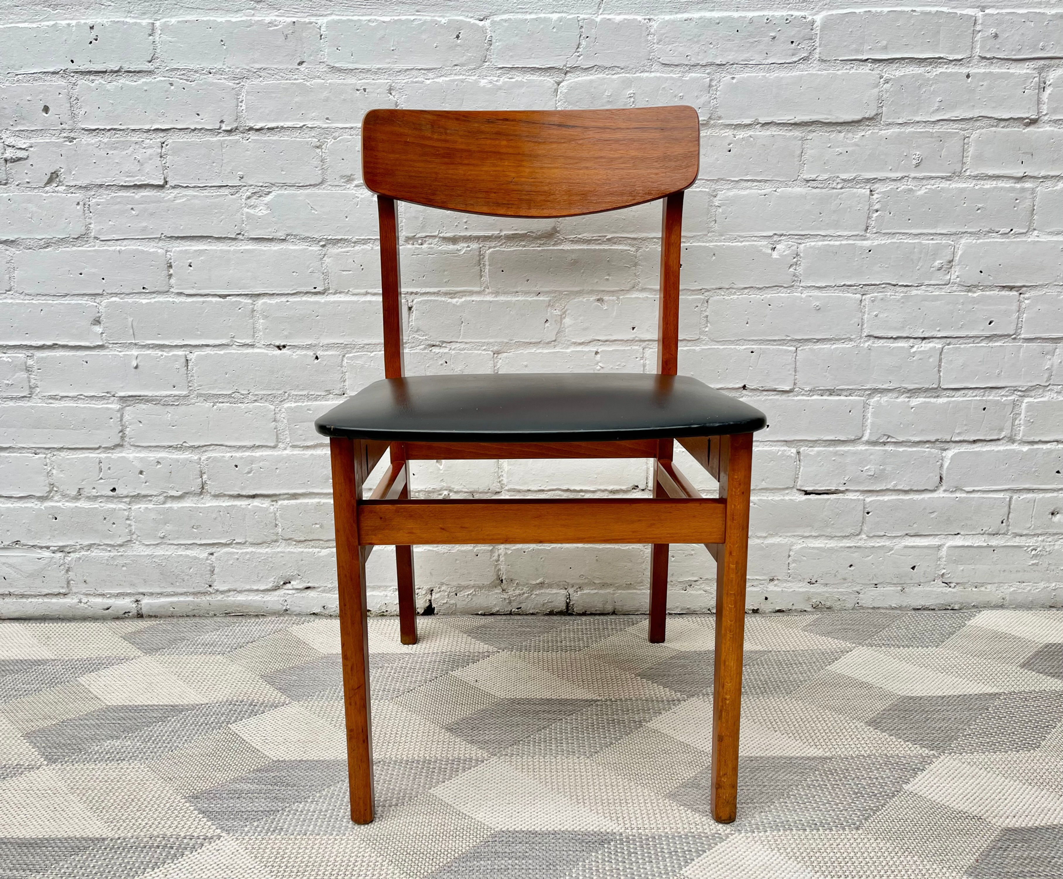 Vintage Dining Chair Black Vinyl Teak Frame